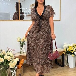 SHEIN Brown Leopard Print Maxi Dress